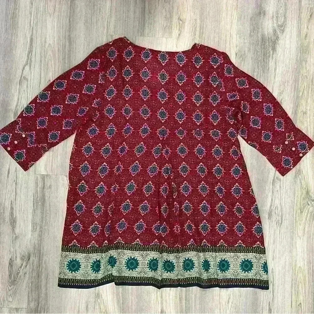 NWT Simply Noelle Women’s Boho Long Sleeve Tunic Top Red Pattern Size L/XL - Picture 4 of 8